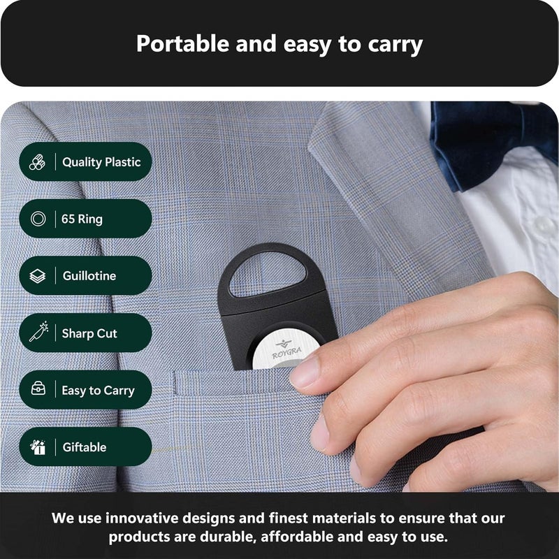 roygra Cigar Cutter Set (12 Pack), Enlarged 65 Ring Fit Almost Cigars, Guillotine Double Blade, Cigar Accessories for Men, Plastic Smoking Accessories Tool, Portable Sharp Clean Cut - Black - Image 5